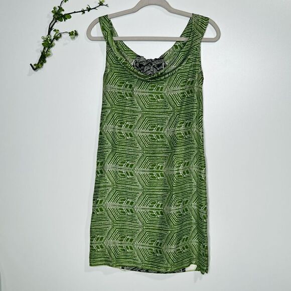 Banana Republic Silk Green Cream Black Aztec Print Tank Dress - Picture 9 of 9